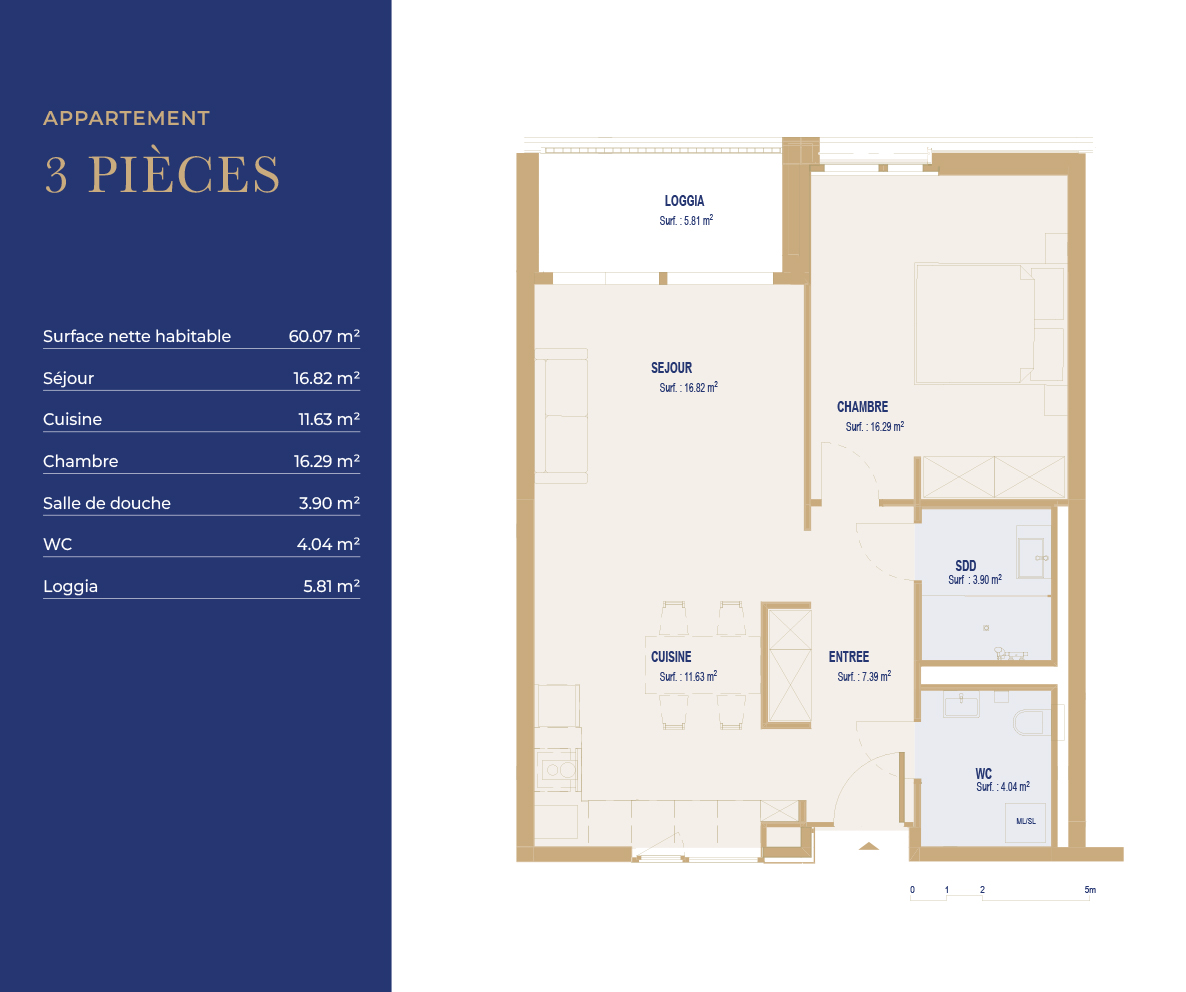 Plan de l'appartement 3 pièces